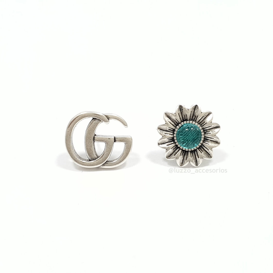 Aretes Gucci Doble G + Flor
